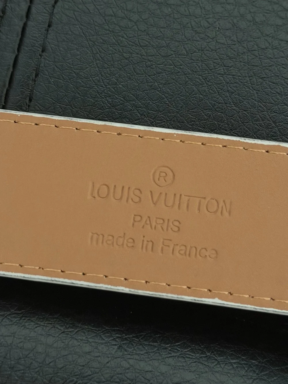 Louis Vuitton Beige Checkered Strap with Silver Buckle Size 42